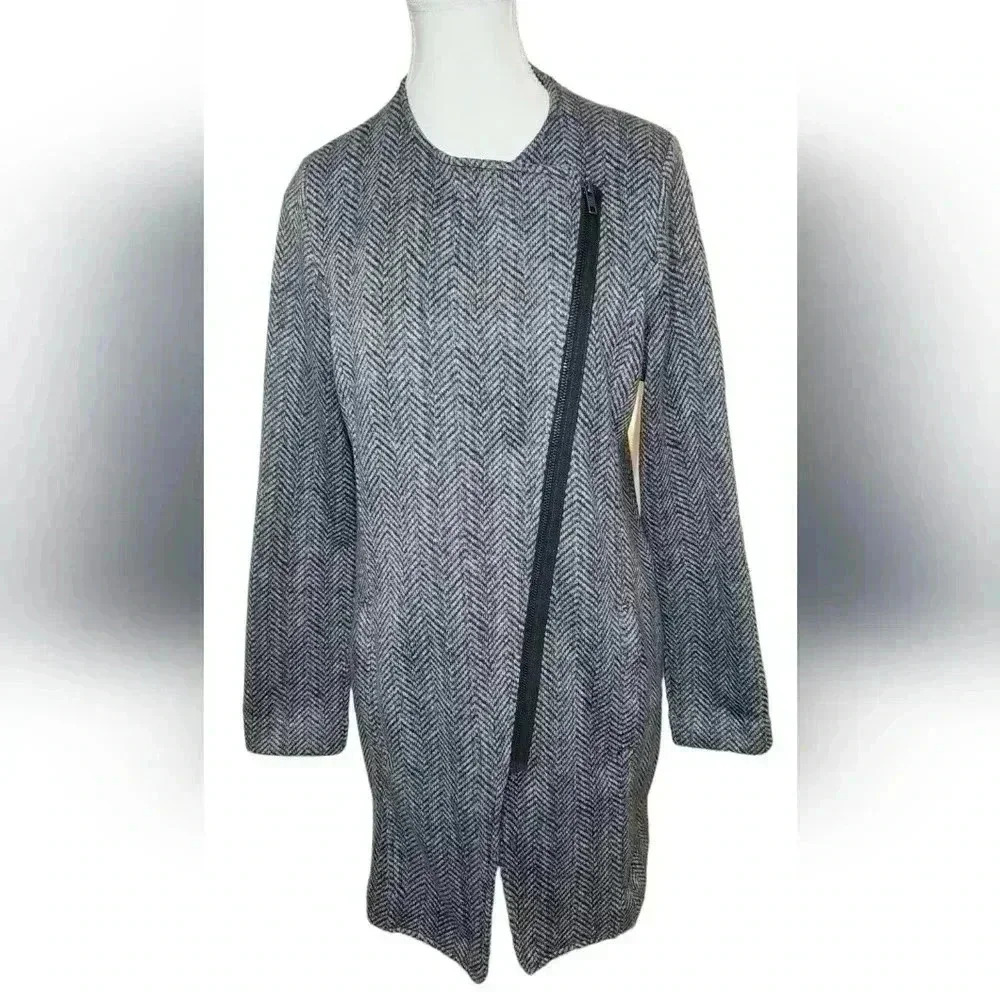 Banana Republic Herringbone Diagonal Zip Fleece Lined Warm Top Coat Jacket M